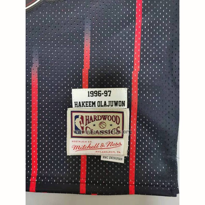 Camiseta Houston Rockets Hakeem Olajuwon NO 34 Mitchell & Ness 1996-97 Negro